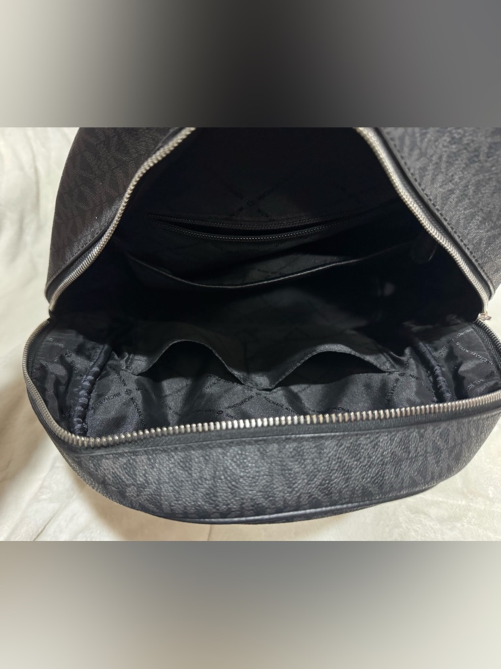 Michael Kors Men's Gray and Black MK Monogram Backpack - Picture 3 of 6